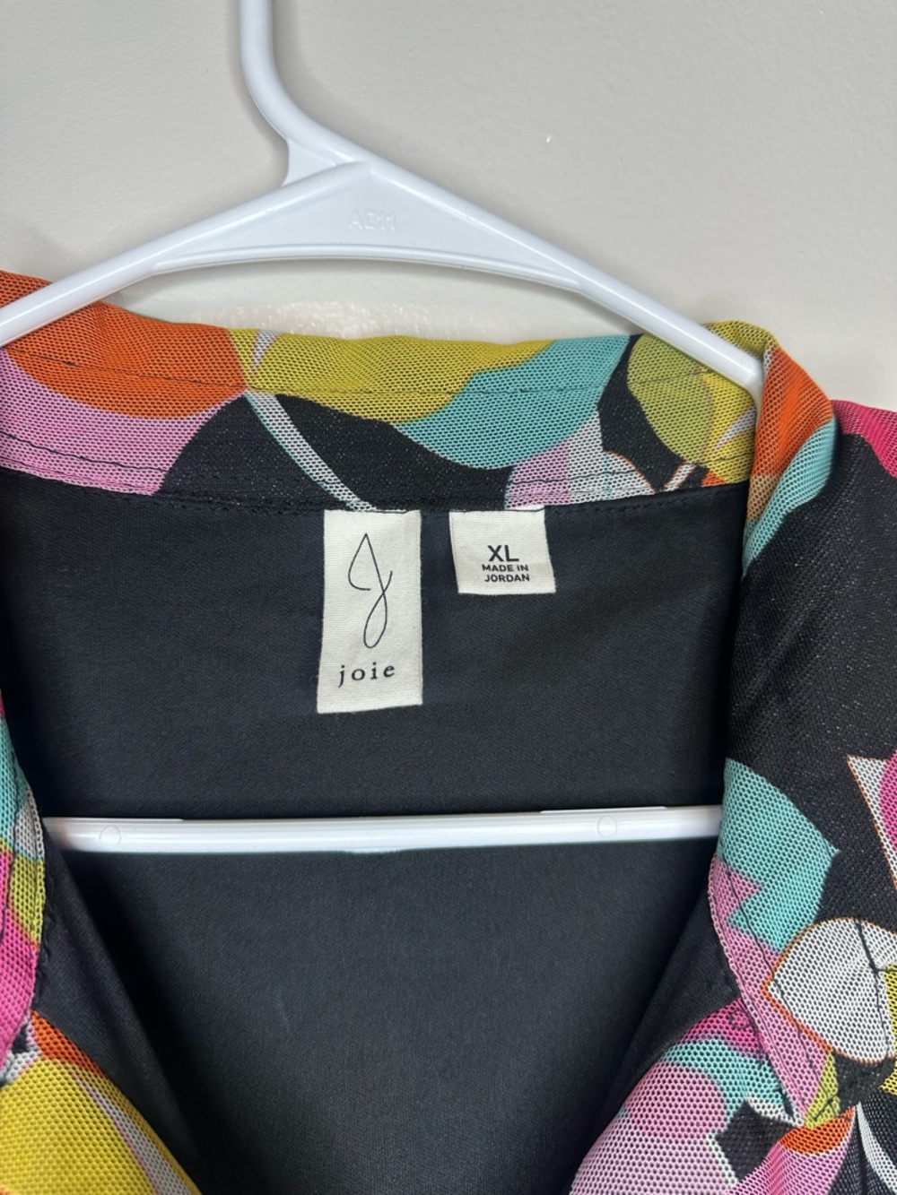 Joie Sheer Floral Button-Up Blouse - Black Multicolor Size XL - Picture 3 of 6